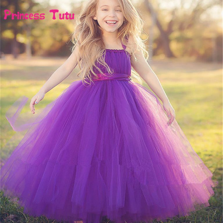 Purple,Gray Flower Girl Dresses Cute Kids Party Pageant Wedding Bridesmaid Bridal Tulle Tutu Dresses Princess Ball Gown 2-14 Y